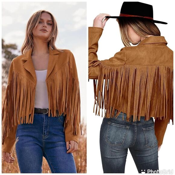 PRETTYGARDEN Fringe Faux Suede Leather Jackets Tassel Motorcycle Cropped Coat - Picture 2 of 15